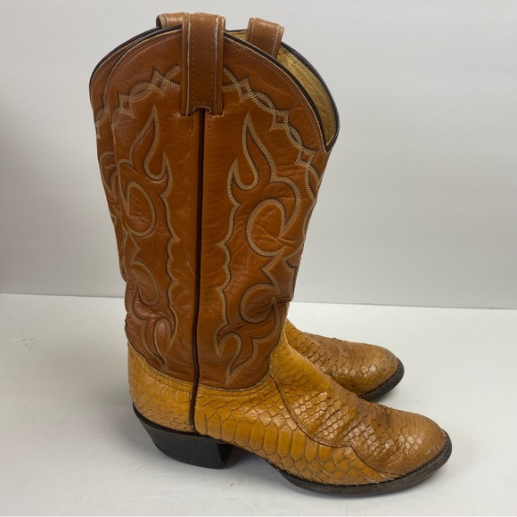 Vintage Tony Lama Brown Tan Snakeskin Python Cowboy Western Boots 0410 8.5B - Picture 11 of 16